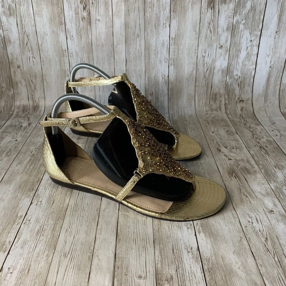 Vince‎ Camuto Valeen Women's Gold Jeweled Thong Ankle Strap Size 9m Sandals